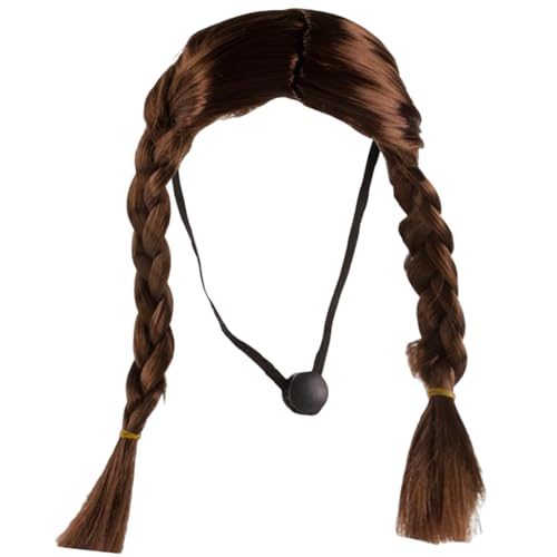 XJKLBYQ Brown Braids Hundeperücke, Cat Cosplay -Perücke, doppelte Langbaum -Haustierperiere für Halloween, Weihnachten, Cosplay -Partys, Festivals von XJKLBYQ