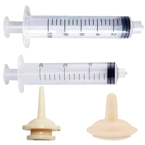 XJKLBYQ Nippel für Kätzchen, 2pcs 10 ml+30 ml Fütterungsspritze für Katzen, sichere Silikonkatze Schnuller, Anti-Kanal-Welpenflaschen für Pflege M, Brustwarze für Kätzchen von XJKLBYQ