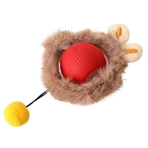 XJPXFQ Elektrisches Katzenballspielzeug, automatischer rollender Ball, Kunstschwanz, intelligentes Haustier, interaktives Spielzeug, Hunde- und Katzentraining, USB wiederaufladbar(Style 3 Red) von XJPXFQ