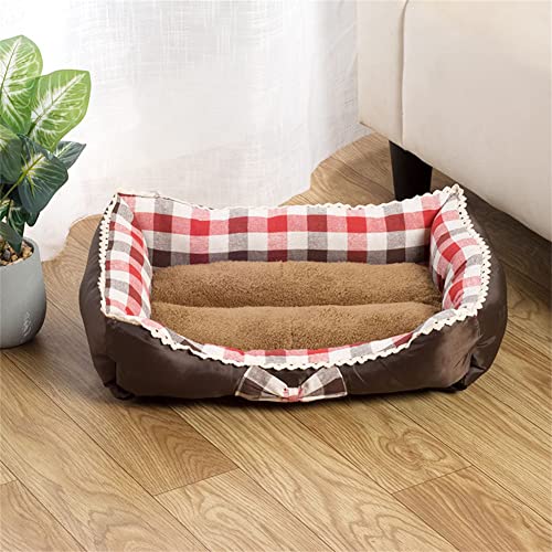 XJST Pets Katzen- und Hundebett, waschbares Hundekissen, rutschfest, warm, für kleine Hunde, mit rutschfester Unterseite, Geschenk für Haustiere, rotes Gitter, 45 cm von XJST