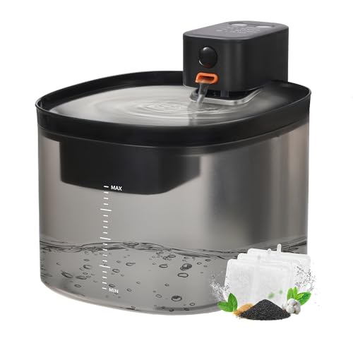 XKISS Cat Fountain, Katzenbrunnen Kabellos Super leiser, 3L Trinkbrunnen Für Katze mit Sensor, Hochwertige Filtration Katzen Trinkbrunnen, mit Tablett Aus Edelstahl von XKISS