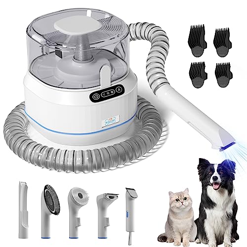 XKISS Hundeschermaschine mit Tierhaar Staubsauger,5 in 1 Profi Haustierpflegeset Tierhaarschneidemaschine, hundehaarschneidemaschine und tierhaarentferner,leise Schermaschine Hund Katze(1.4L)… von XKISS