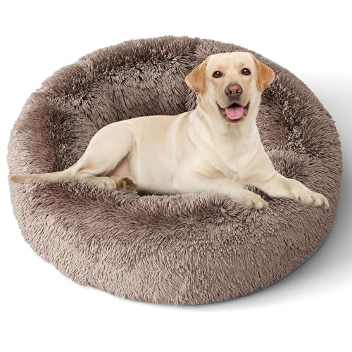 XKISS hundebett flauschig [mit waschbarem Bezug] original-[XL，100cm，‎Braun] Hundebett Fluffy,Flauschiges Hundebett für große,mittelgroße & kleine Hunden, hundebett waschbar,hundekörbchen von XKISS