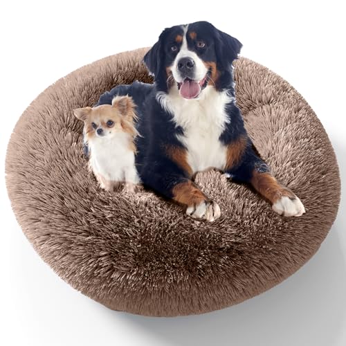 XKISS hundebett flauschig [mit waschbarem Bezug] original-[S，60cm，‎Braun] Hundebett Fluffy,Flauschiges Hundebett für große,mittelgroße & kleine Hunden, hundebett waschbar,hundekörbchen von XKISS