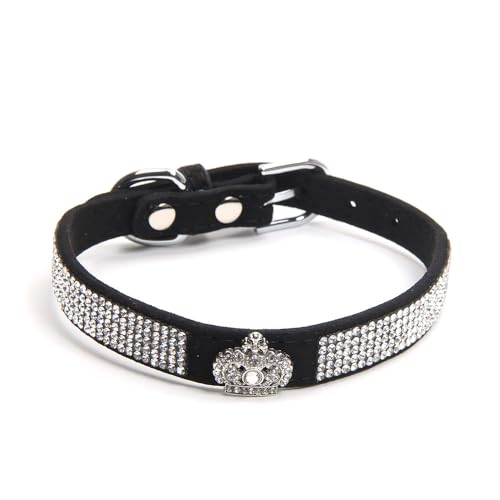 XKSRWE Hundehalsband für Hunde und Katzen, glitzernde Strass-Krone, Kunstleder, verstellbare Haustier-Halskette für Chihuahua, Yorkie (XS, Schwarz) von XKSRWE