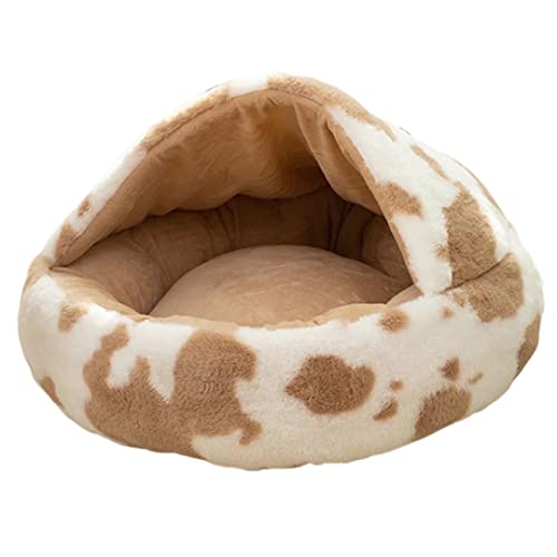 XLDZ Bequemes Flanell-Plüsch-Hunde- und Katzenbett, Donut-Höhle, kuschelig, warmer Schlafsack, Sofakissen für kleine Welpen, Kätzchen, waschbares Haustierkissen (Hellbraun, Durchmesser: 50 cm) von XLDZ