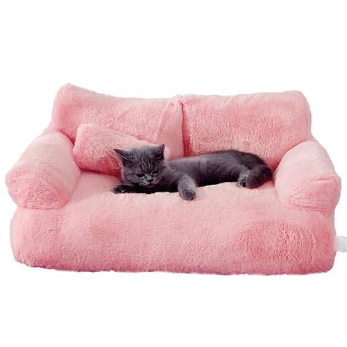 XLDZ Bequemes Haustier-Couch-Bett mit abnehmbarem Bezug, pelziges Kissen, rutschfestes Hundekörbchen & Sofa-Design, Nest Katzenbett (Rosa) von XLDZ