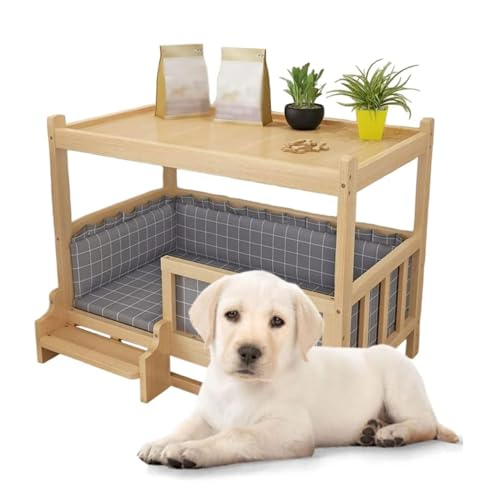 Hundebett 45 x 30 x 65 cm große Hundehütte aus Naturholz für kleine Hunde mit Nachttisch und Wattepad. Haustiere mit einem Gewicht von 3 kg oder weniger für den Innenbereich Hundehütte von XLJLKJDS