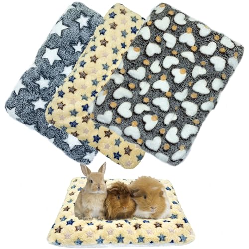 3er-Pack Kleintier-Plüschbett mit Kehrschaufel und Besen – 40x30x3 cm, warmes, weiches Fleece-Meerschweinchen-Bettwäsche für Käfigzubehör für Kaninchen, Hasen, Chinchilla, Eichhörnchen, Igelhamster von XMPEKO