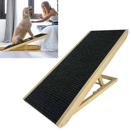 XMTECH 100 cm Hunderampe Klappbar Hundetreppe Große Hunde Haustiertreppe aus Kiefernholz, Höhenverstellbar rutschfest 30-60cm Tiertreppe Hundeleiter Rampe für Haustiere Katzen von XMTECH