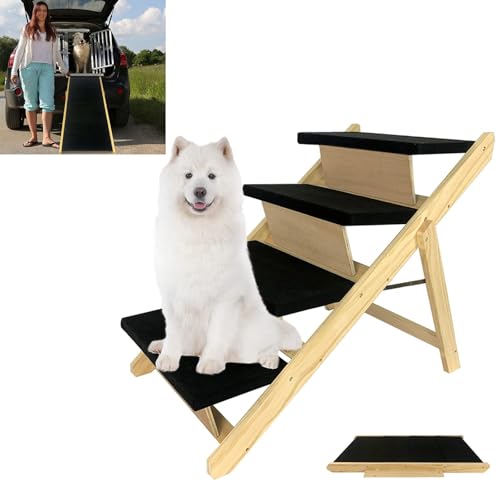 XMTECH 2 in 1 Hunderampe Klappbar Hundetreppe Große Hunde Haustiertreppe aus Kiefernholz, rutschfest Tiertreppe Hundeleiter Rampe für Haustiere & Katzen von XMTECH