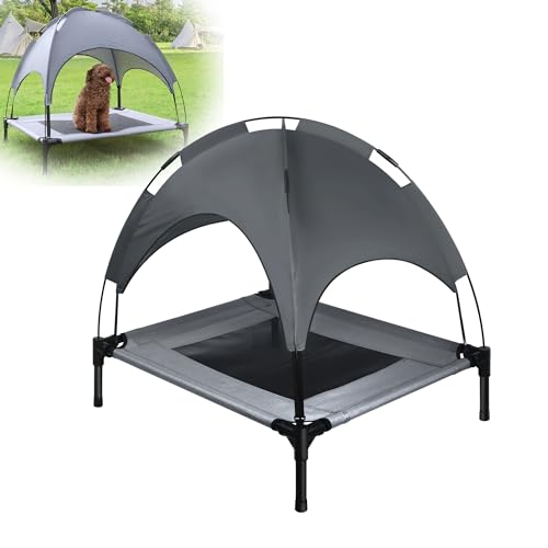 XMTECH Haustierbett mit Baldachin, Erhöhtes Hundebett, Hundeliege mit Eisenrahmen, Hundeliegeplatz aus Stoff, Atmungsaktiv,Katzenliege Katzenbett,für Indoor & Outdoor - 76 x 61 x 76 cm von XMTECH