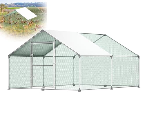 XMTECH Hühnerstall Hühnerhaus Dach Geflügelstall für Hühnerkäfig Geflügelstall Kleintiere, Verzinkter Stahlrahmen mit PE Dach (3 x 4 x 2 m) von XMTECH