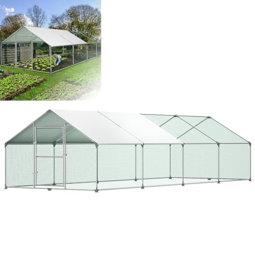 XMTECH Hühnerstall Hühnerhaus Dach Geflügelstall mit PE Dach für Hühnerkäfig Geflügelstall Kleintiere, Verzinkter Stahlrahmen (3 x 8 x 2 m) von XMTECH