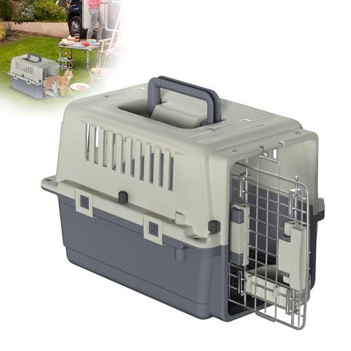 XMTECH Hundetransportbox Transportbox Flugzeugbox für Tiere, Reisebox für Hunde, mit Sicherheitsverriegelung & Lüftungsgitter, L 49.5 x B 33.5 x H 36 cm von XMTECH