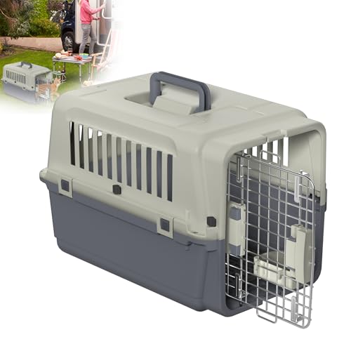 XMTECH Hundetransportbox Transportbox Flugzeugbox für Tiere, Reisebox für Hunde, mit Sicherheitsverriegelung & Lüftungsgitter, L 60 x B 39.5 x H 44 cm von XMTECH