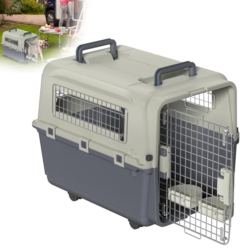 XMTECH Hundetransportbox Transportbox Flugzeugbox für Tiere, Reisebox für Hunde, mit Sicherheitsverriegelung & Lüftungsgitter, L 67 x B 51 x H 58.5 cm von XMTECH