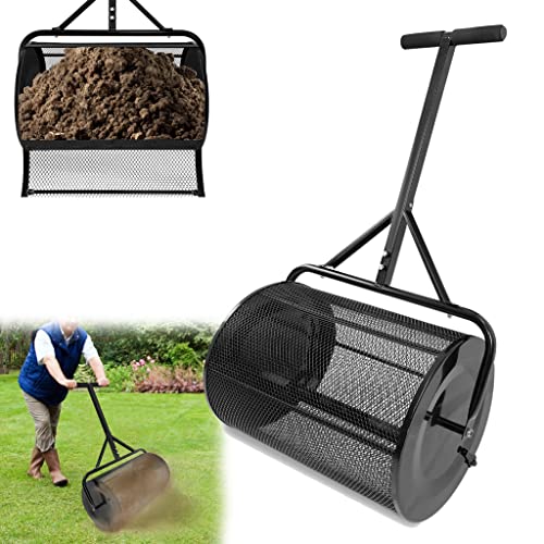 XMTECH Kompoststreuer Gartenstreuer Torfmoosstreuer Metall-Netzkorb Düngerstreuer Schiebe-Streuer mit Schwamm T Griff, 80L Kompost-Streuer für Rasen und Garten, Ø40 x 65 cm von XMTECH