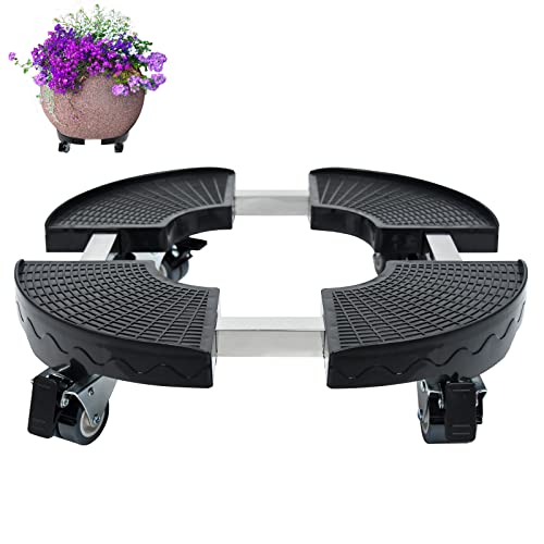 XMTECH Pflanzenroller Einstellbare Ø 39-52cm, Pflanzen Blumentopfständer mit Rädern, Blumenuntersetzer Rollbar bis zu 300KG, Pflanzen Rollbrett für Außenbereich Innenbereich, Schwarz von XMTECH