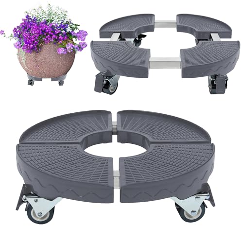 XMTECH Pflanzenroller Einstellbare Ø 39-52cm, Pflanzen Blumentopfständer mit Rädern, Blumenuntersetzer Rollbar bis zu 300KG, Pflanzen Rollbrett für Außenbereich Innenbereich (Grau) von XMTECH