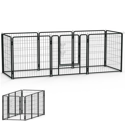 XMTECH Welpenlaufstall 8 Gitter je 80 x 80 cm Freilaufgehege Hundelaufstall, Welpenauslauf mit Türen, flexibel und faltbar, Welpengitter für Wohnung & Garten von XMTECH