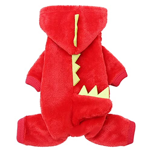 Hunde Kleidung Kleines Haustier Kostüm Halloween Dinosaurier Kostüm Hundekleidung Welpen Outfits Lustiger Apperal Hund Pullover mit Leine Ring (Rot, XXL) von XNBZW