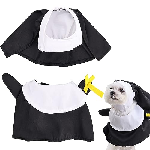 XNHIU Halloween Pet Nonne Kostüm Set Nonne Kopfbedeckung Lätzchen Haustier Cosplay Requisiten Lustige Kostüm Supplies für Hund Katze von XNHIU