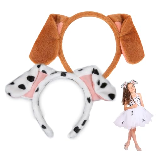 XNIVUIS 2 Stück Stirnband Hundeohren, Cartoon-Haarband, Hundeohren Kostüm, Partyzubehör Für Tiere, Karneval Kostüm Tier, Faschingskostüm Hund, Dekoration Weihnachtskostüm, Plüschohren (Weiss, Braun) von XNIVUIS