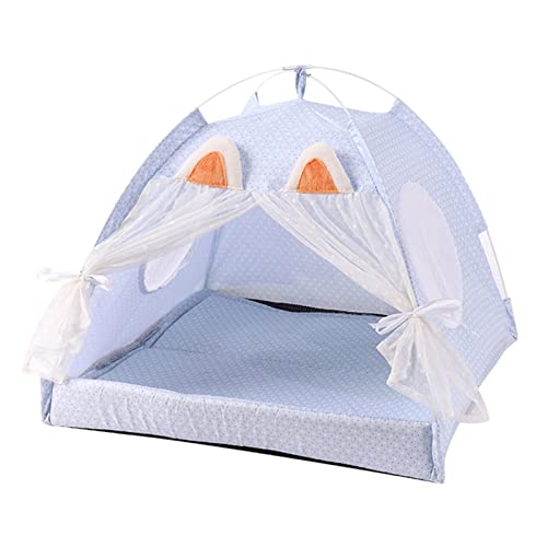 XNSHUN Tipi Zelt Für Haustiere, Katzenzelt Hundezelt Indoor, Haustier Zelt Mit Schlafkissen Hundebett Katzenbett, Hundehütte Hundehaus, Haustiertipi Für Kleine Hunde & Katzen (L,Blau) von XNSHUN