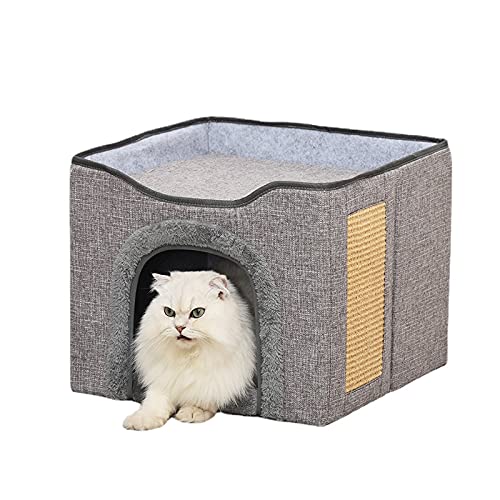 Katzenbett Faltbares Katzenhaus Pet Nest, Katzenhöhle Katzenkorb Mit Abwaschbar Und Weichem Innerkissen, Warm Plüsch Katzenzelt Hundebett Haustier Schlafsack Für Katze Kleine Hunde (Grau) von XNSHUN