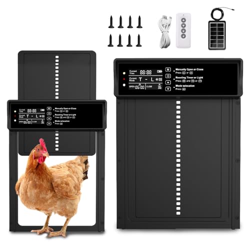 XPJBKC Automatische Hühnerklappe Solar, Aluminiumlegierung Hühnertür mit Zeit/Temperatur/Lichtsensor/Fernbedienung, Elektrische Türöffner Hühnerklappe Hühnertür, Intelligenter Einklemmschutz von XPJBKC