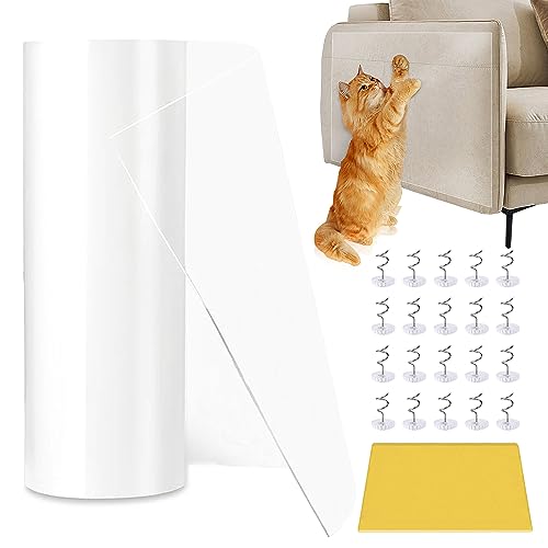 XPJBKC Kratzschutz Sofa Katze, 20 x 300cm mit 20 Spurlose Nägel und Spachtel, Anti Kratz Folie für Katzen, Kratzschutz Katze Tape für Möbel Couch Tür Wand Kratzabwehr von Katzen Hunde von XPJBKC