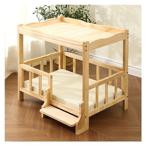 XPLKQXE Großes Haustierbett Holz, Hundekisten, Erhöhte Betten Hundesofas, Katzenmöbel Beruhigender Matratze Kleine Haustiere Brauchen Ein Gemütliches Nest(Beige,100x60x73cm) von XPLKQXE