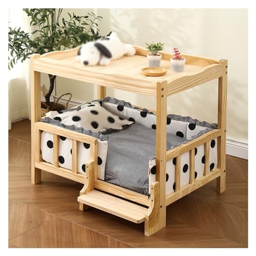 XPLKQXE Großes Haustierbett Holz, Hundekisten, Erhöhte Betten Hundesofas, Katzenmöbel Beruhigender Matratze Kleine Haustiere Brauchen Ein Gemütliches Nest(Black+White,100x60x73cm) von XPLKQXE