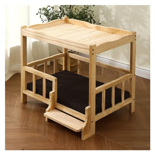 XPLKQXE Großes Haustierbett Holz, Hundekisten, Erhöhte Betten Hundesofas, Katzenmöbel Beruhigender Matratze Kleine Haustiere Brauchen Ein Gemütliches Nest(Schwarz,53x38x73cm) von XPLKQXE