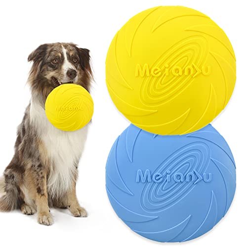 XPOOP Frisbee Hund, 2 Stück Hundefrisbee, Hund Scheibe, Schwimmspielzeug Hunde, Gummi Frisbee, Hunde Frisbee für Land und Wasser, Hundetraining, Werfen, Fangen & Spielen(Blau und Gelb/18cm) von XPOOP