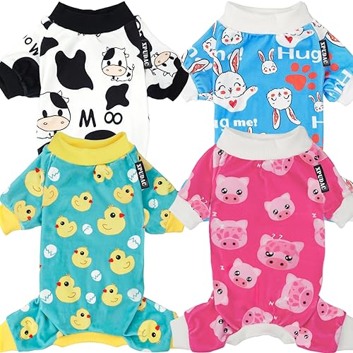 XPUDAC 4-teiliger Hunde-Pyjama für kleine Hunde, Pjs, Kleidung, Welpen, Einteiler, Outfits für Hunde, Weihnachtshemden, Schlafer für Haustiere, Katzen, Jammies-XXL von XPUDAC