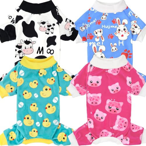 XPUDAC 4-teiliger Hunde-Pyjama für kleine Hunde, Pyjama, Kleidung, Welpen, Einteiler, Outfits für Hunde, Weihnachtshemden, Schlafer für Haustiere, Katzen, Jammies-XL von XPUDAC