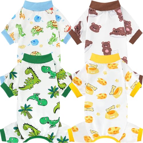 XPUDAC Hunde-Pyjamas für kleine Hunde, Hundekleidung für Jungen, Mädchen, dehnbar, weich, Haustier-Overall, Katzen-Einteiler, Größe L, 4 Stück von XPUDAC