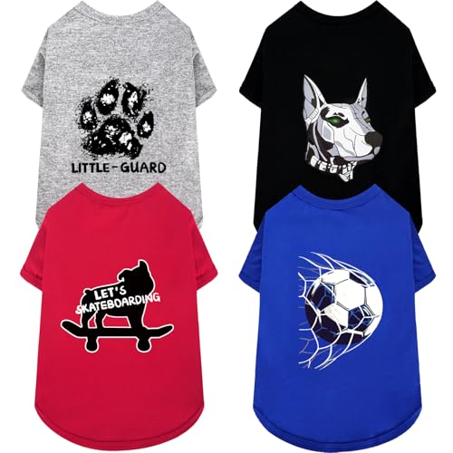 XPUDAC Hunde-Shirts, weich, für kleine und mittelgroße Hunde, leicht, dehnbar, klassisches T-Shirt, Welpenoutfit, cooler Kerl, Schwarz, Grau, Rot, Blau, Größe M, 4 Stück von XPUDAC