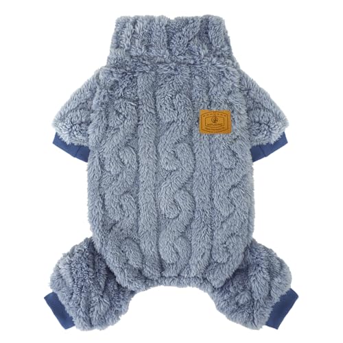 XPUDAC Hundepullover, Winterkleidung für kleine, mittelgroße Hunde, Mädchen, Jungen, Fleece-Hunde-Pyjama für Winter, Weihnachten, Blau, Größe L von XPUDAC