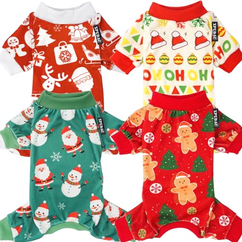 Xpudac 4-teiliges Weihnachtsoutfit für Hunde, Weihnachtsmann, Haustierkleidung, niedlicher Schneemann, Hunde-Pyjama, Kostüme für Hunde, Mädchen, Jungen, Rot / Grün, Größe L von XPUDAC