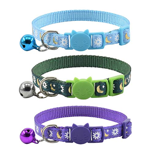 Katzenhalsband mit Glöckchen, verstellbar, niedliches Katzenhalsband, weich, für Katzen, 17,8–25,9 cm (Blau, Grün, Violett), 3 Stück von XPangle