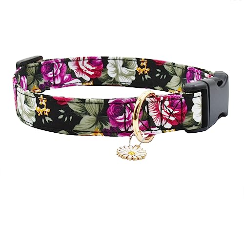 Niedliches Hundehalsband aus Baumwolle, Blumenmuster, weich, verstellbar, Welpenhalsband für Mädchen, weibliche kleine, mittelgroße und große Hunde mit Blumenanhängern (Größe M, 33–45,7 cm), Blume 6) von XPangle