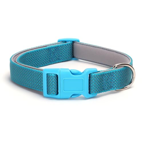 Reflektierendes Hundehalsband, gepolstert, atmungsaktiv, Nylon, weiches Neopren, Haustierhalsband für kleine, mittelgroße und große Hunde (Blau, L) von XPangle