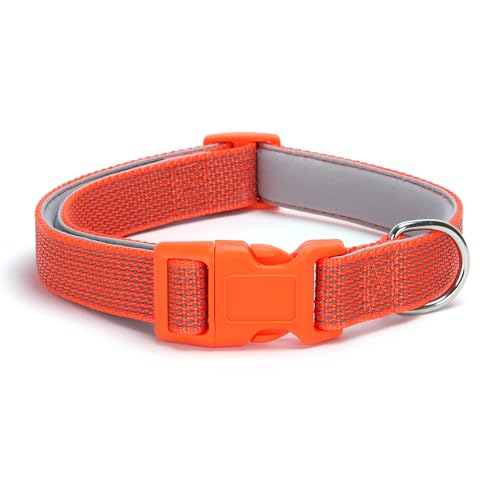 Reflektierendes Hundehalsband, gepolstert, atmungsaktiv, Nylon, weiches Neopren, Haustierhalsband für kleine, mittelgroße und große Hunde (Orange, L) von XPangle