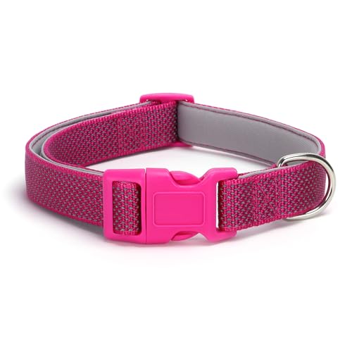 Reflektierendes Hundehalsband, gepolstert, atmungsaktiv, Nylon, weiches Neopren, Haustierhalsband für kleine, mittelgroße und große Hunde (Rosenrot, L) von XPangle