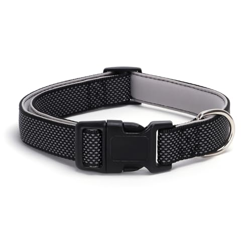 Reflektierendes Hundehalsband, gepolstert, atmungsaktiv, Nylon, weiches Neopren, Haustierhalsband für kleine, mittelgroße und große Hunde (Schwarz, M) von XPangle