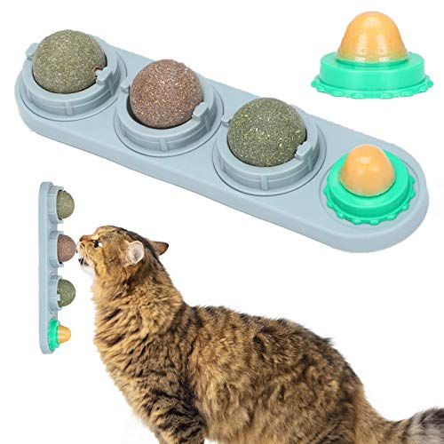 XPuing Katzenspielzeug, Katzenminze Spielzeug, Katzenleckspielzeug Molar Zahnen Snack Spielzeug, Selbstklebende Katzenminze Essbare Wand Ball, für Katzen Reinigung Zähne und Schutz des Magens (Grau) von XPuing