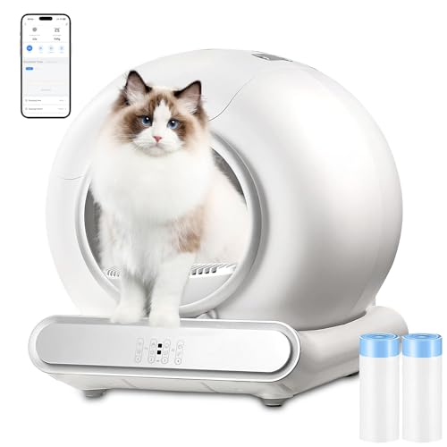 XQDKoon Elektrisches Katzenklo, 65L + 9L Intelligente Katzentoilette mit 2 Rollen Müllsäcken, APP Steuerung, Ionischer Desodorierer, Überwachung der Gesundheit Ihrer Katze für Mehrere Katzen(C) von XQDKoon